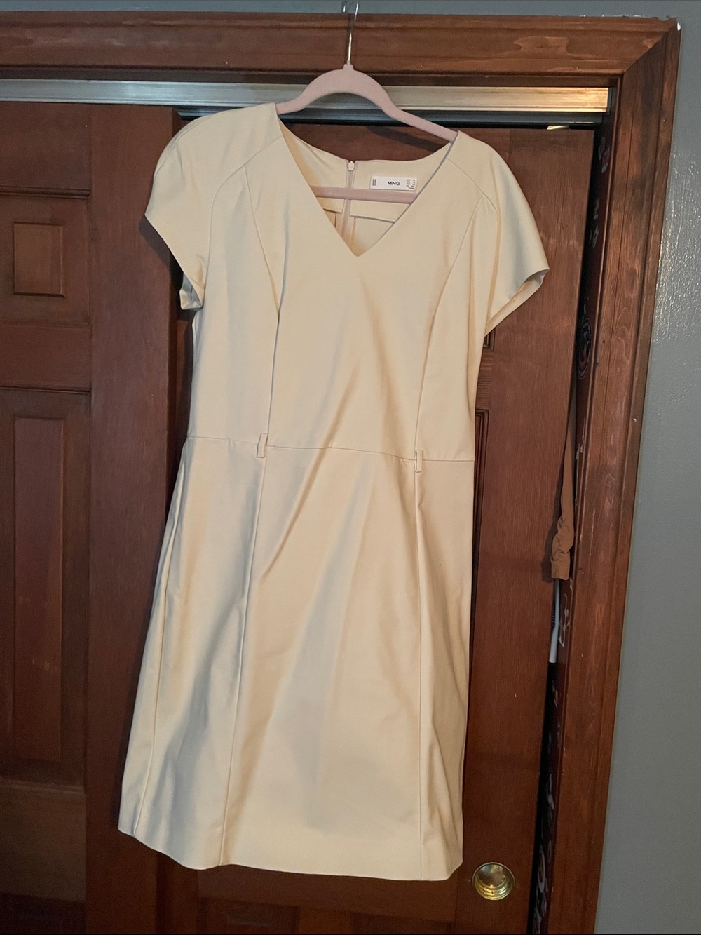 Mango Ivory V-Neck Short Sleeve Sheath Dress